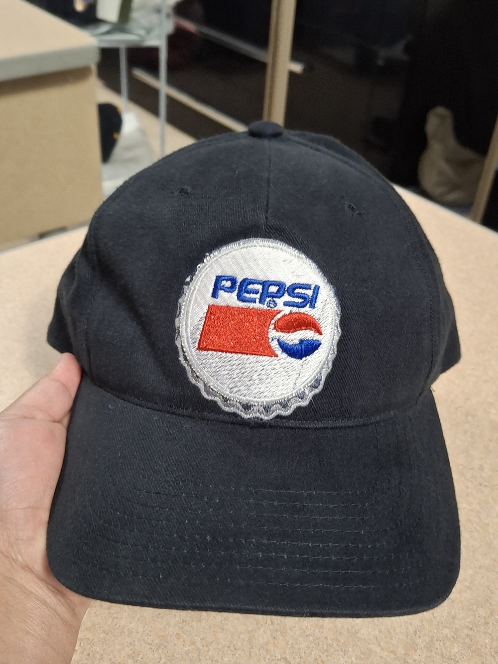 Vintage 1996 Pepsi Bottle Cap Embroidered Snapback Hat Annco Black Baseball Cap
